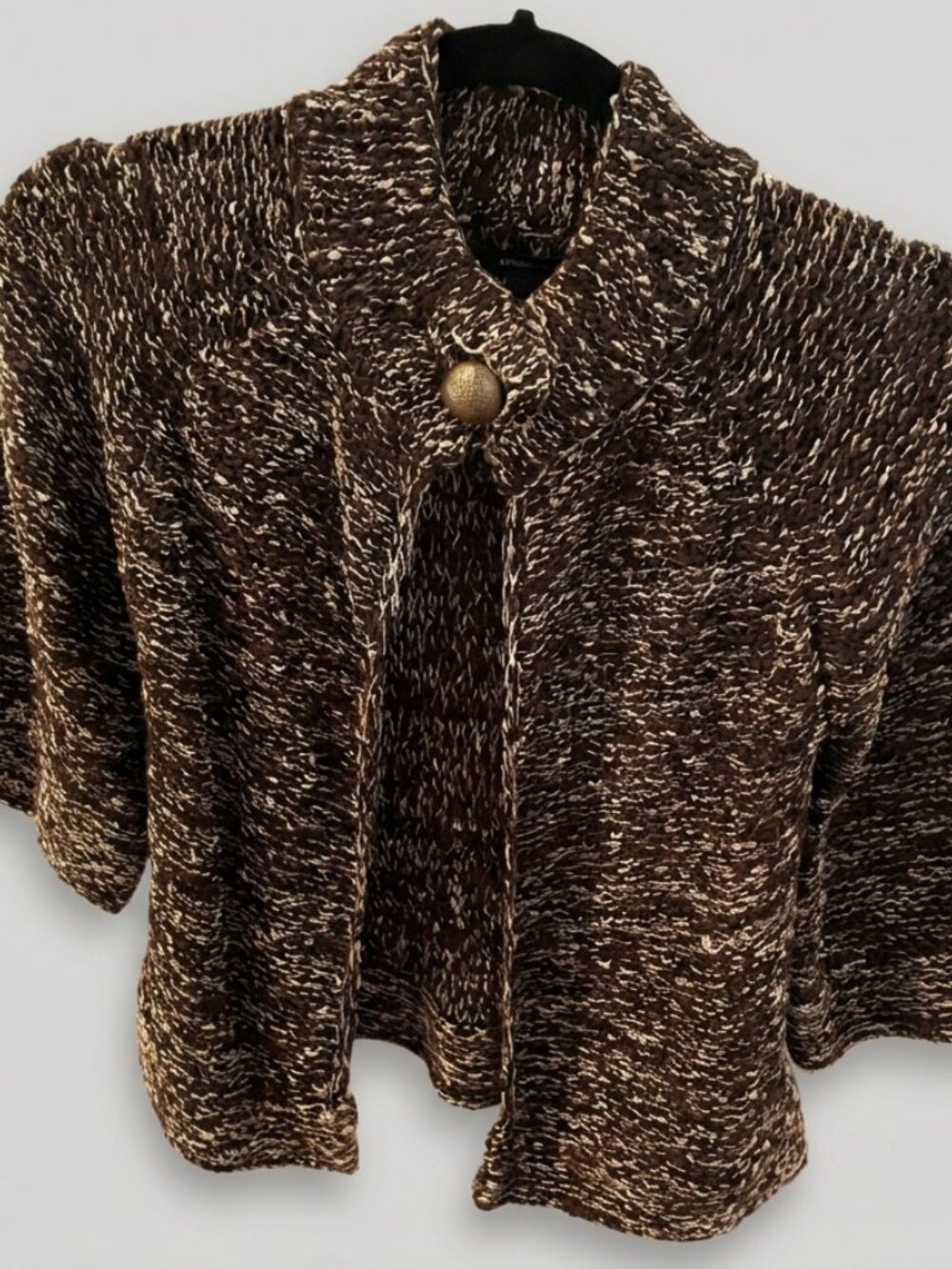 BCBGMaxAzria Marled Brown and Cream Shawl-Collar 3/4 length sleeve Cardigan